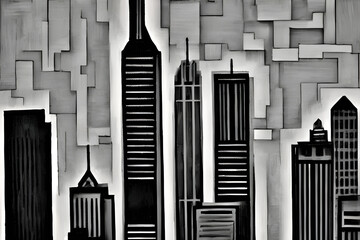 skyline of chicago, cityscape of a city, cubism  art
