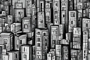 skyline of a city, cubism art, memphis cityscape