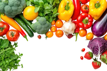 Fotobehang Banner from various fruits and vegetables isolated on white transparent background. © venusvi
