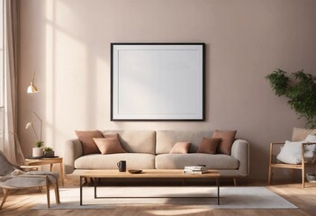 Mockup of  picture frames on minimal, stylish room with soft daylight generative ai  art