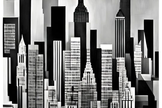 skyline of a city, cubism art, New york cityscape