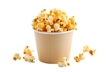 caramel popcorn bucket commercial isolated on white background.
