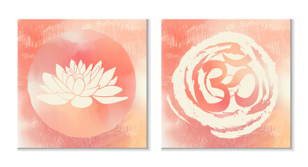 Lotus and Om symbol in pastel tones