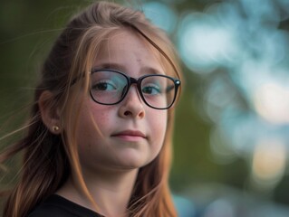 Young Girl with Glasses Outdoors