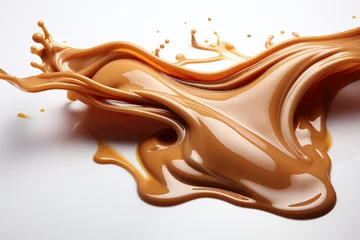 Zelfklevend Fotobehang Beautiful waves of milk caramel chocolate, texture of waves of chocolate. © Niko_Dali