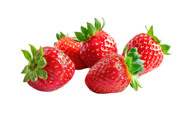 Set of strawberries isolated on transparent white background.