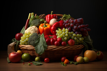 Fresh Colorful Assorted Fruits and Vegetables in a Basket