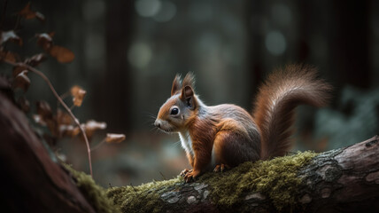 Naklejka na ściany i meble Red Squirrel Sits In The Natural Forest Environment