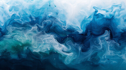 Acrylic blue and green colors in vinegar. Ink wave. Abstract dark background. 