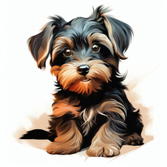 Yorkshire Terrier puppy, digital painting on white background, vector illustration