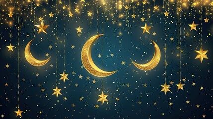 Eid Mubarak festival banner with crescent moon background