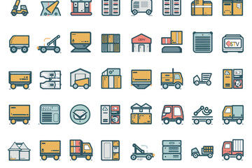 a set of 40 line icons related to supply chain, value chain, logistics