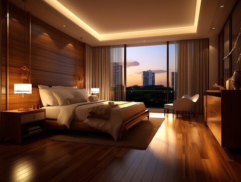 Luxury bedroom interior, modern and trendy room design