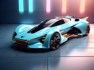 Obraz premium futuristic electric sport fast car chassis and battery packs with high performance or future EV preliminary production and prototype demonstration concepts as a large banner with copy space area desi.