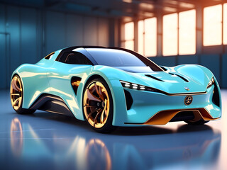 Fototapeta premium futuristic electric sport fast car chassis and battery packs with high performance or future EV preliminary production and prototype demonstration concepts as a large banner with copy space area desi.