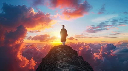 Tuinposter A mountaintop graduation ceremony at sunrise, symbolizing achievement and direction in life © Xistudio