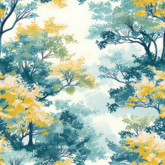 Fototapeta na wymiar autumn landscape with trees, seamless tile
