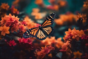 Monarch butterfly on flowers, natural background