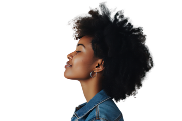 Side view of smiling woman isolated on white background