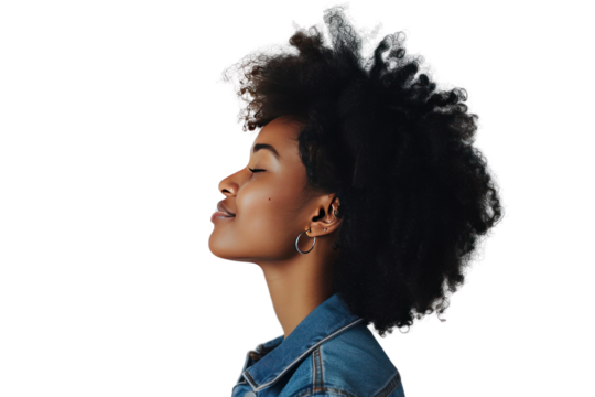 Side view of smiling woman isolated on white background - Powered by Adobe