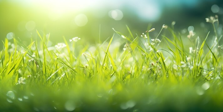 Green grass closeup in the sunlight