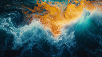 Cascading waves of cobalt and saffron, painting an abstract seascape that resonates with the rhythm of life. 