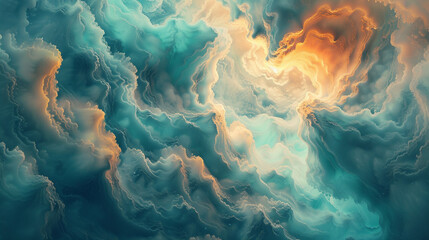 Cosmic swirls of teal and apricot, merging in an abstract cosmic dance that defies the boundaries...