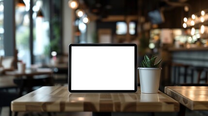 Fototapeta premium black tablet computer mockup on Caffee background. Generative AI
