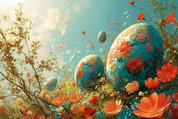Fototapeta na wymiar Easter background with coloured eggs
