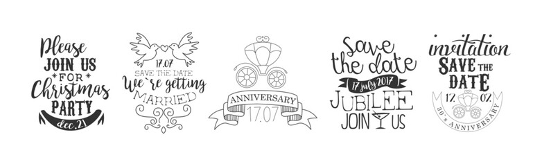 Lettering Festive Greeting Phrase for Invitation Card Vector Set