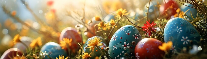 easter eggs on the grass background
 - obrazy, fototapety, plakaty