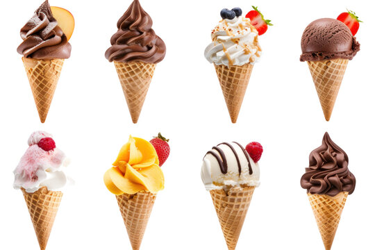 A collection of delicious ice creams. Isolated on a transparent white background.