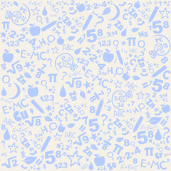 Seamless colored back to school pattern with supplies stationary and creative elements. Colorful fun cute background. Seamless pattern for wallpaper, pattern fills, web page background, surface textur