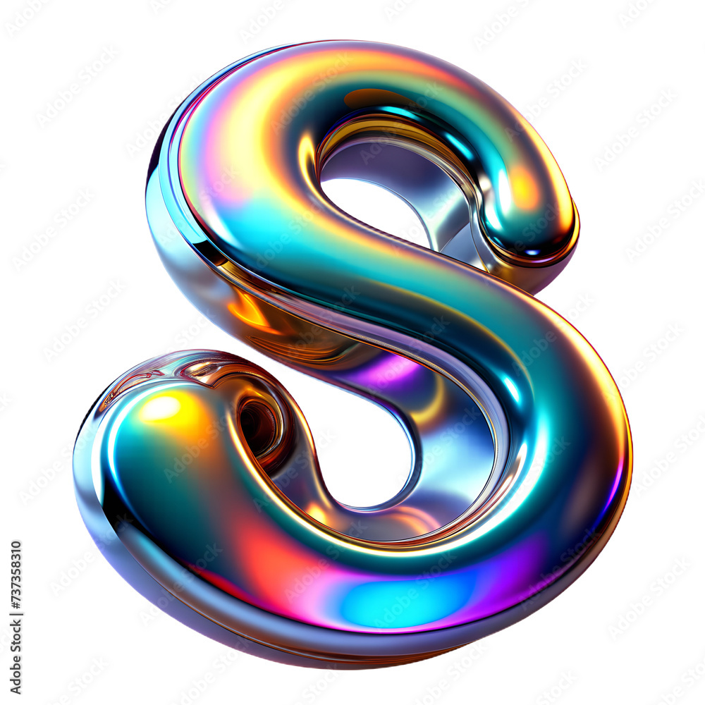 Wall mural 3d s letter abstract colorful iridescent chrome design element isolated on transparent background