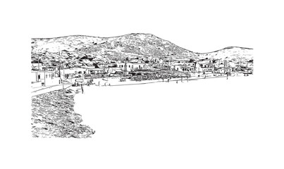Fototapeta premium Building view with landmark of Kos city. Hand drawn sketch illustration in vector.