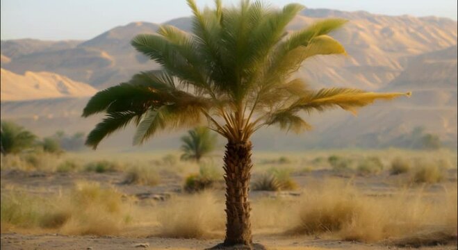 date palm tree near mountain footage