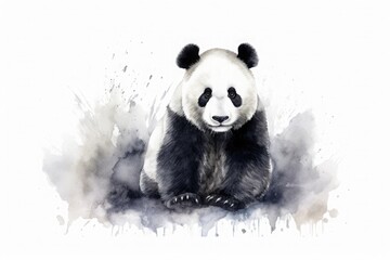 watercolor panda drawing with paints. art illustration of a wild animal on a white background. drops and splashes.