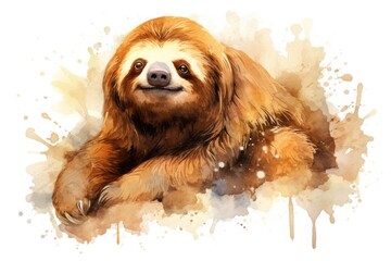 Naklejka premium watercolor sloth drawing with paints. art illustration of a wild animal on a white background. drops and splashes.