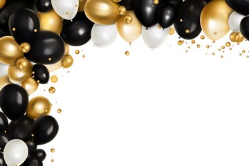 gold and black helium party balloons on a white background. Space for text. invitation to sale on black friday day