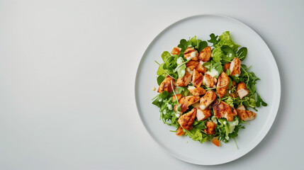 Grilled Chicken Caesar Salad on a White Plate with Fresh Vegetables
