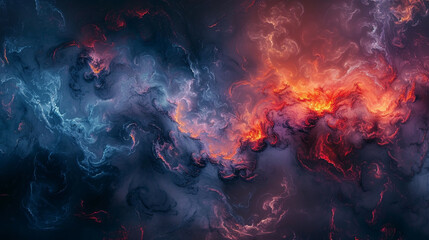Velvet expanses of midnight blue and fiery ember, converging in a mysterious dance of abstract allure. 