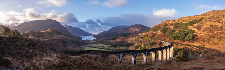 Panorama of the Glenfinnan Viaduct. Glenfinnan, Scotland.