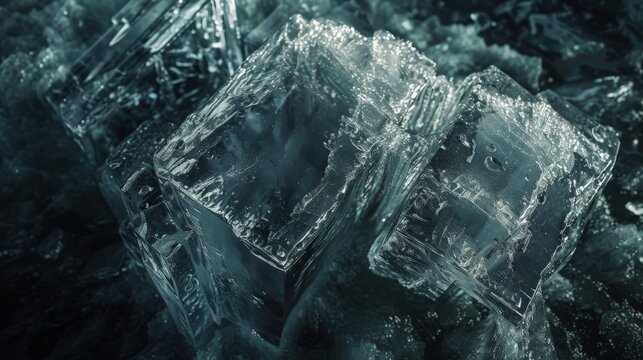 Abstract Piece of Ice Sculpture Art in the Style of Dark Compositions - Ice Aerial View Close Up Wrapped Experimental Formations Background created with Generative AI Technology	