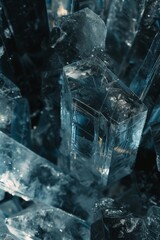 Abstract Piece of Ice Sculpture Art in the Style of Dark Compositions - Ice Aerial View Close Up Wrapped Experimental Formations Background created with Generative AI Technology	