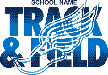 track and field team design with winged foot for school, college or league sports - obrazy, fototapety, plakaty
