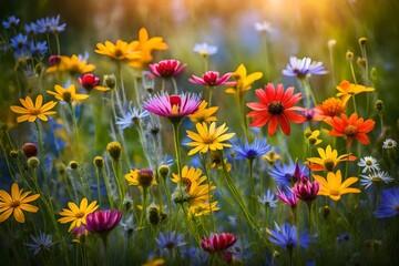 Closeup of colorful summer wildflowers