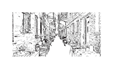Fototapeta premium Building view with landmark of Kos city. Hand drawn sketch illustration in vector.