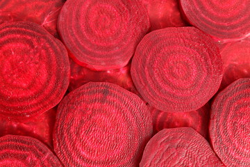  Texture of sliced red raw beets.