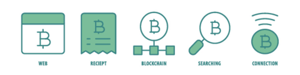 Connection, Searching, Blockchain, Receipt, Web editable stroke outline icons set isolated on white background flat vector illustration.