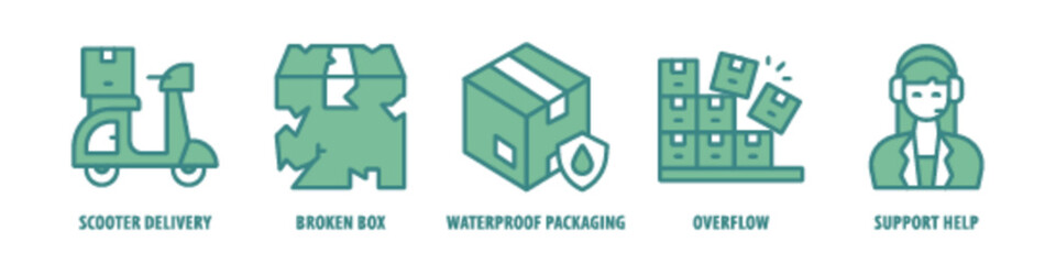 Tracking Delivery, Destination Tracking, Trolley, Shipping Warranty, Shipping editable stroke outline icons set isolated on white background flat vector illustration.